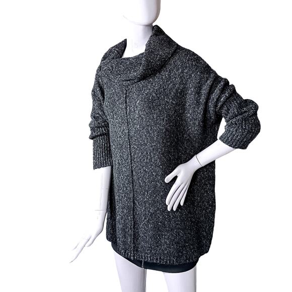 Dreamers Oversized Chunky Sweater Top Small Marled Gray Cowl Neck Slim Sleeves - Picture 3 of 11